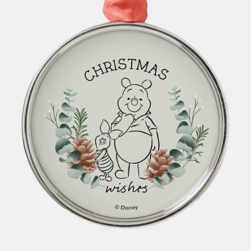 Pooh  Piglet  Christmas Wishes Wreath Metal Ornament