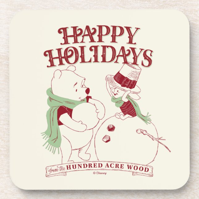 Pooh & Piglet | Happy Holidays Beverage Coaster (Front)