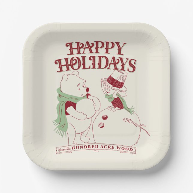Pooh & Piglet | Happy Holidays Paper Plates (Front)