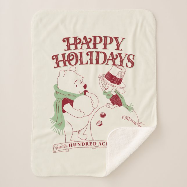 Pooh & Piglet | Happy Holidays Sherpa Blanket (Front)