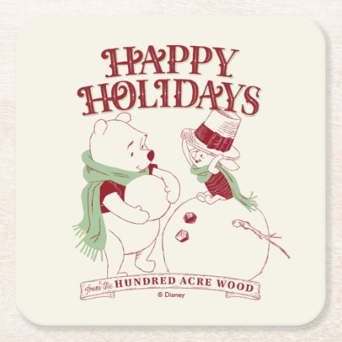 Pooh  Piglet  Happy Holidays Square Paper Coaster