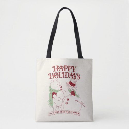 Pooh  Piglet  Happy Holidays Tote Bag