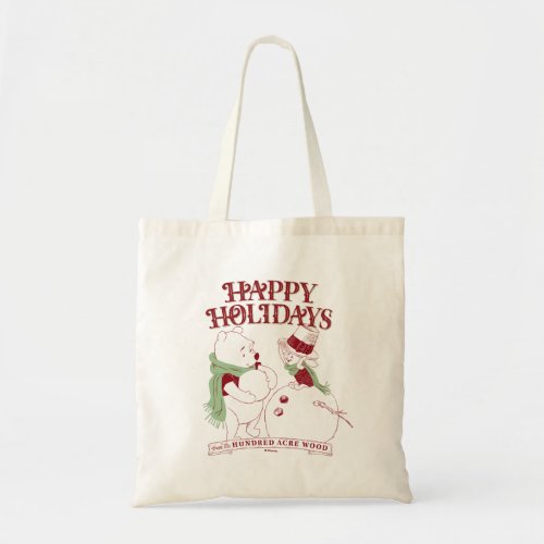 Pooh  Piglet  Happy Holidays Tote Bag