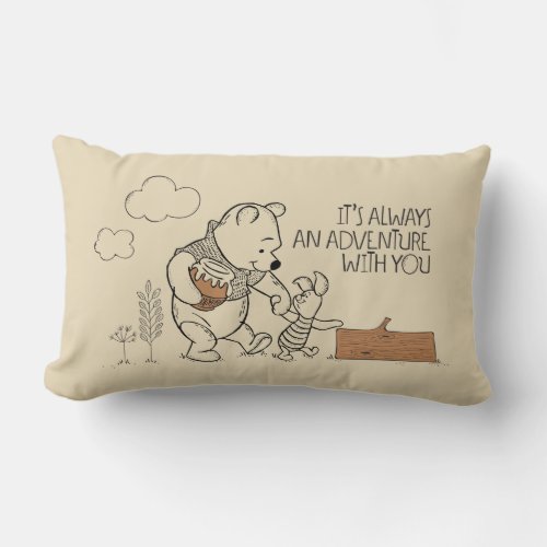 Pooh & Piglet | It's Always an Adventure with You Lumbar Pillow - This woodland graphic features Pooh and Piglet holding hands walking through the woods.