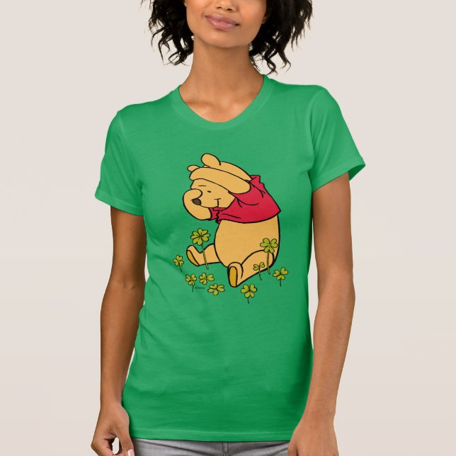 Pooh Playing in a Shamrock Patch T-Shirt (Front)