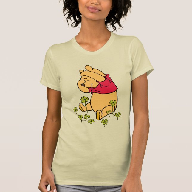 Pooh Playing in a Shamrock Patch T-Shirt (Front)