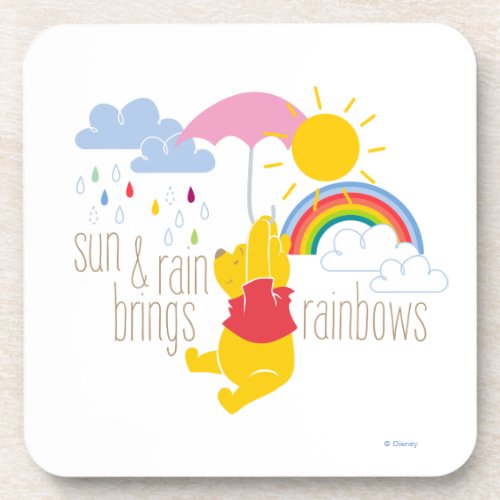 Pooh  Sun  Rain Brings Rainbows Quote Coaster