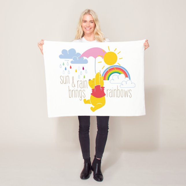 Pooh | Sun & Rain Brings Rainbows Quote Fleece Blanket (In Situ)