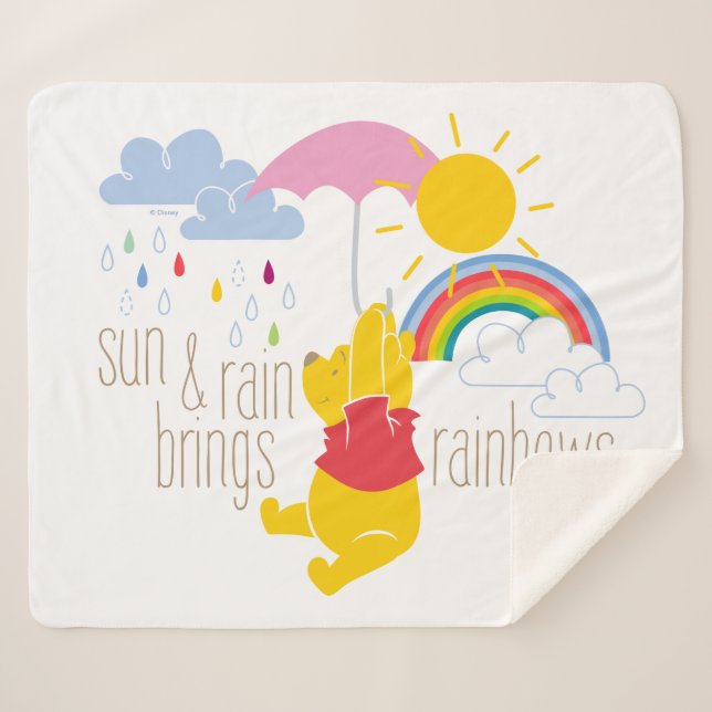 Pooh | Sun & Rain Brings Rainbows Quote Sherpa Blanket (Front (Horizontal))