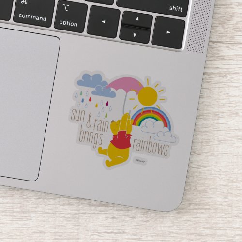 Pooh  Sun  Rain Brings Rainbows Quote Sticker