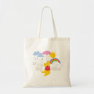 Pooh Sun & Rain Brings Rainbows Quote Tote Bag
