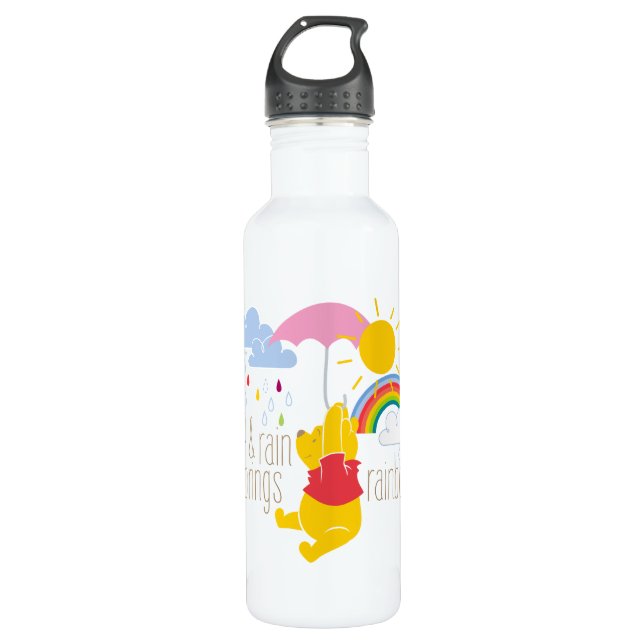 Pooh | Sun & Rain Brings Rainbows Quote Water Bottle (Front)