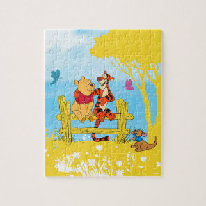 Pooh, Tigger, and Roo Hanging Out by the Fence Jigsaw Puzzle