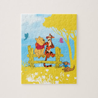 Pooh, Tigger, and Roo Hanging Out by the Fence Jigsaw Puzzle
