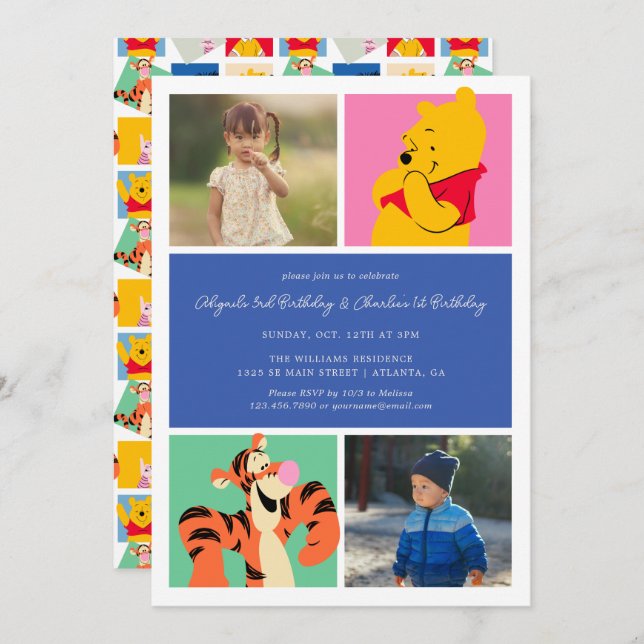Pooh & Tigger| Kids Joint Birthday Invitation (Front/Back)