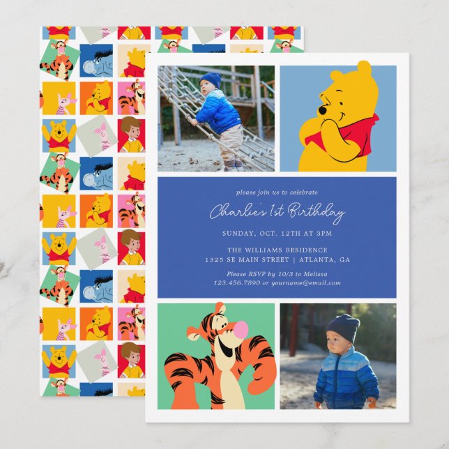 Pooh & Tigger | Photo Collage Birthday Invitation (Front/Back)