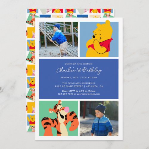 Pooh  Tigger  Photo Collage Birthday Invitation