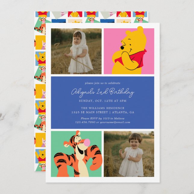 Pooh & Tigger | Photo Collage Birthday Invitation (Front/Back)