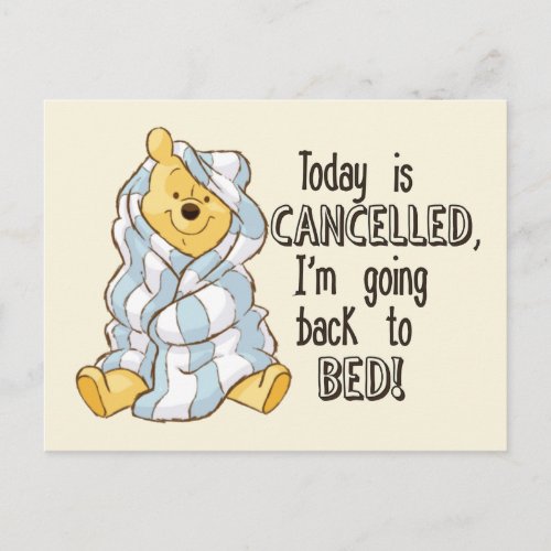 Pooh  Today is Cancelled Quote Postcard