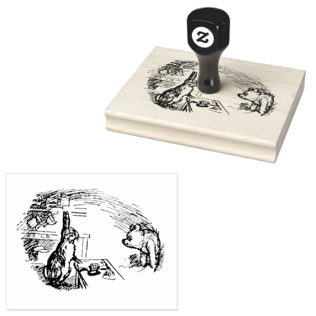 Pooh Visiting Rabbit Rubber Stamp (Stamped)