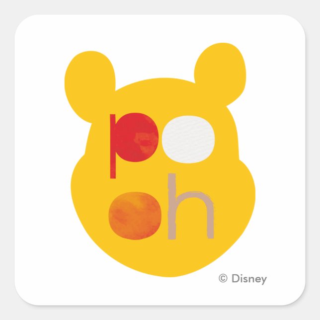 Pooh | Watercolor Big Head Square Sticker (Front)