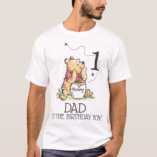 Pooh Watercolor First Birthday Dad T-Shirt (Front)