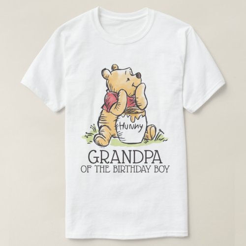 Pooh Watercolor First Birthday Grandpa T_Shirt
