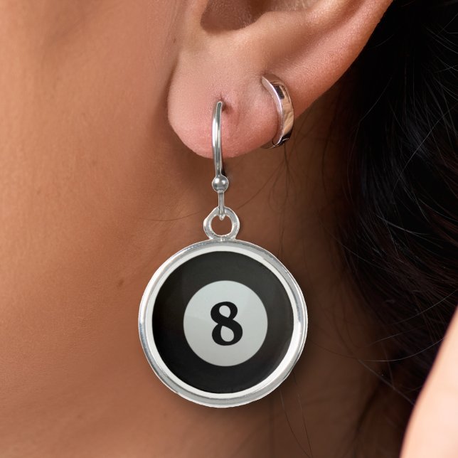 Pool 8 Ball Billiards Earrings (pool billiards 8 ball round silver drop earrings)