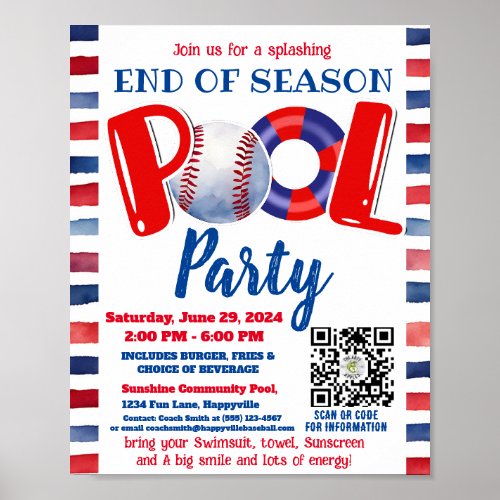 Pool  and Baseball party Poster