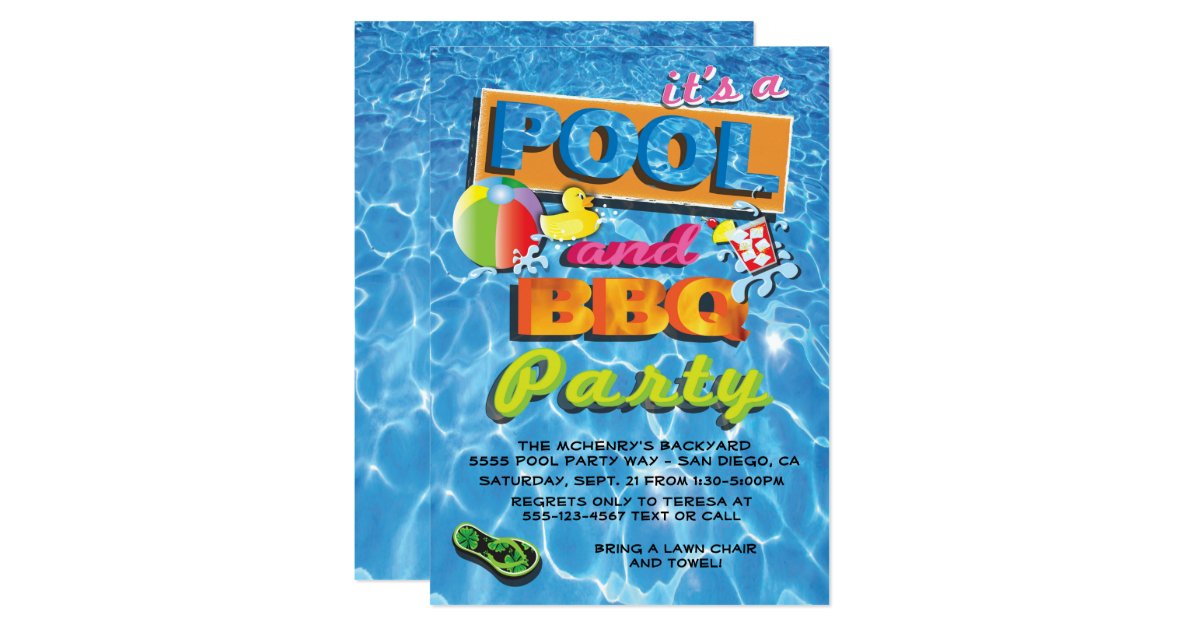 Pool and BBQ Party Invitations | Zazzle