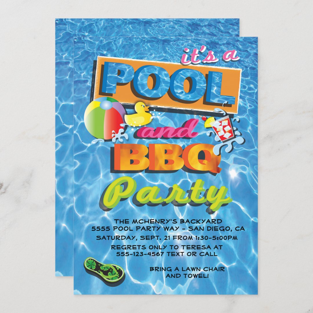 Pool and BBQ Party Invitations | Zazzle