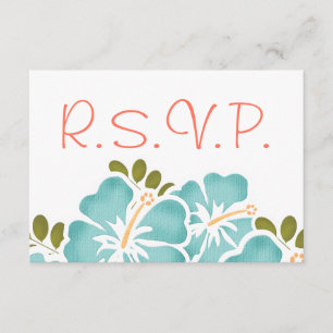 POOL AND CORAL HIBISCUS RSVP WEDDING RESPONSE CARD