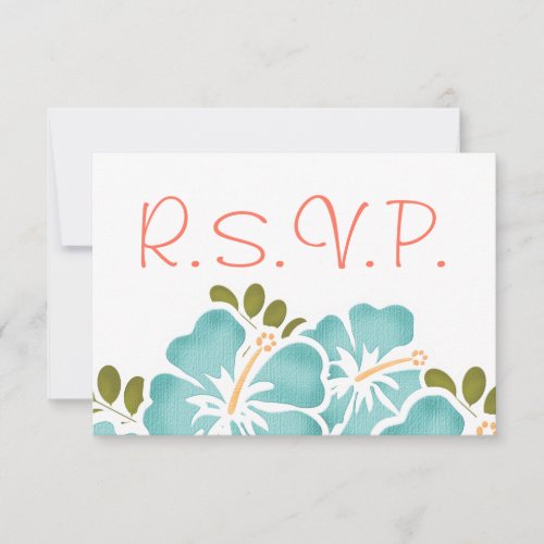 POOL AND CORAL HIBISCUS RSVP WEDDING RESPONSE CARD