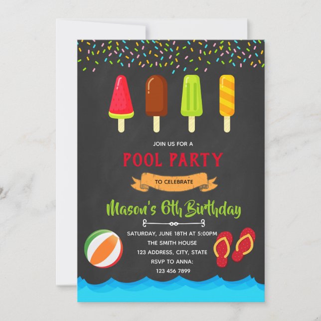 Pool and ice cream party invitation (Front)