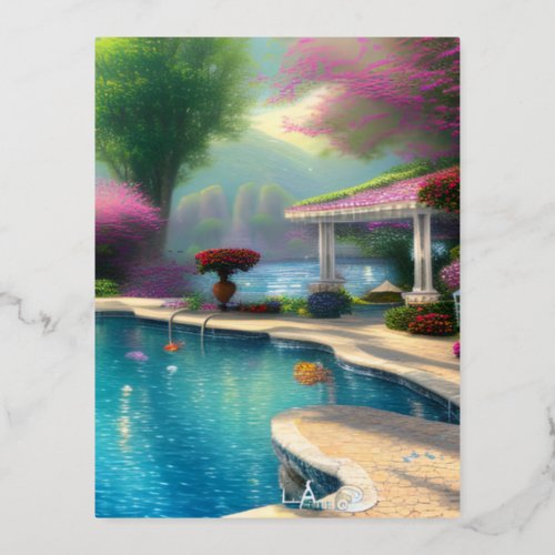 Pool Art Foil Holiday Postcard
