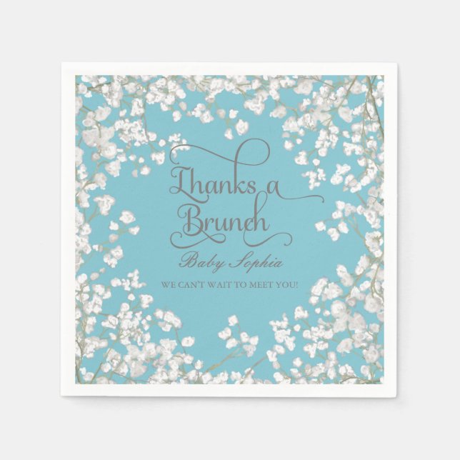 Pool Baby Shower Decor Babys Breath Wreath Floral Paper Napkins (Front)