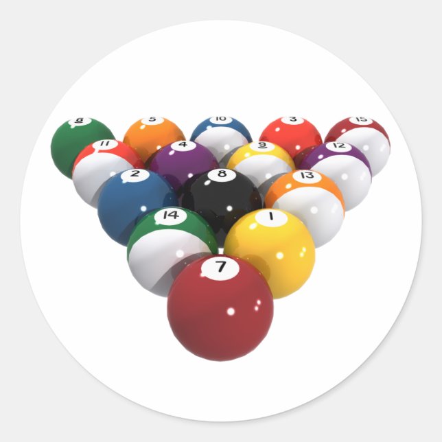 Pool Balls / Billiards: 3D Model: Classic Round Sticker (Front)