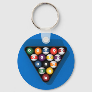 Pool Balls on Blue Felt Billiards Table: Keychain