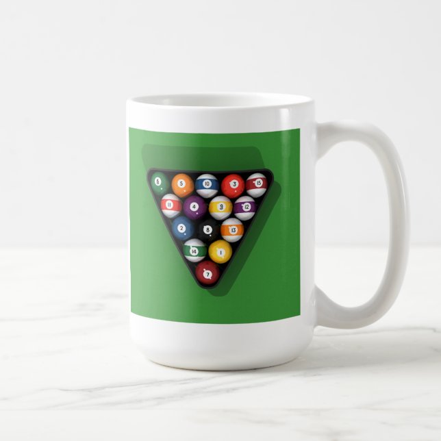 Pool Balls on Green Felt Billiards Table: Coffee Mug (Right)