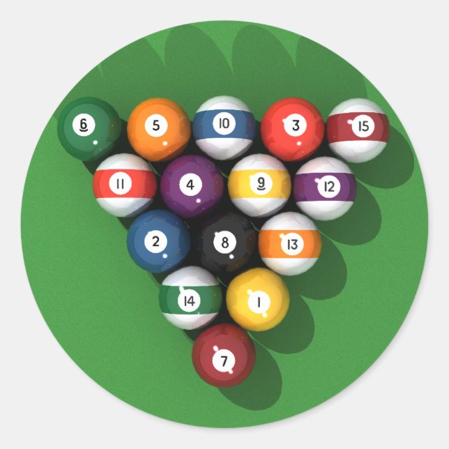 Pool Balls on Green Felt: Classic Round Sticker (Front)