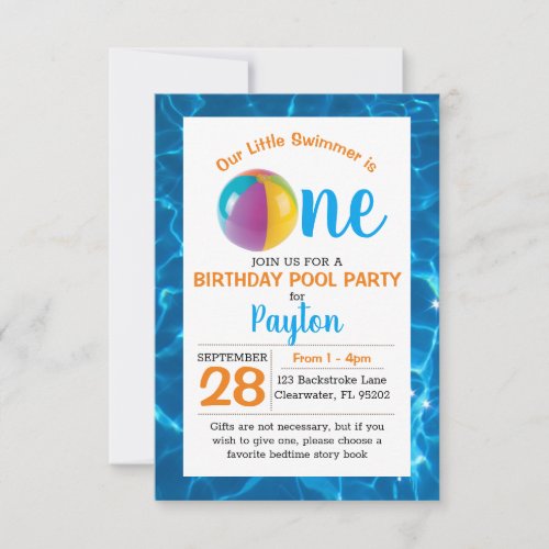Pool Beach Ball First Birthday Invitation
