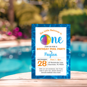 Pool Beach Ball First Birthday Invitation