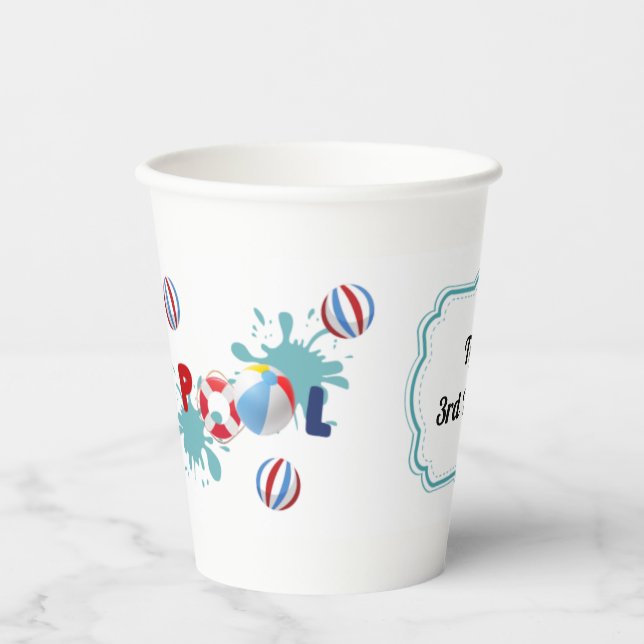 Pool Beach Ball Party Personalized Paper Cups (Front)