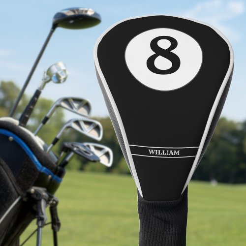 Pool Billiard 8 Ball Name Black Golf Head Cover