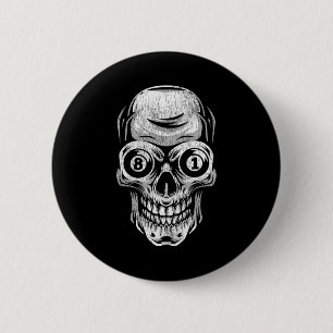 Pool Billiard Snooker Player Skull 8 And 9 Button