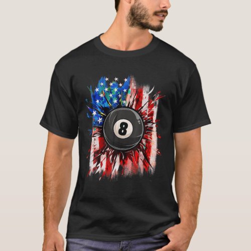 Pool Billiards 4th Of July Men USA American Flag B T_Shirt