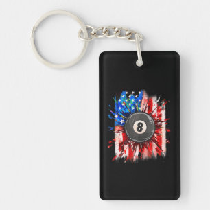 Pool Billiards 4th Of July Men USA American Flag Keychain