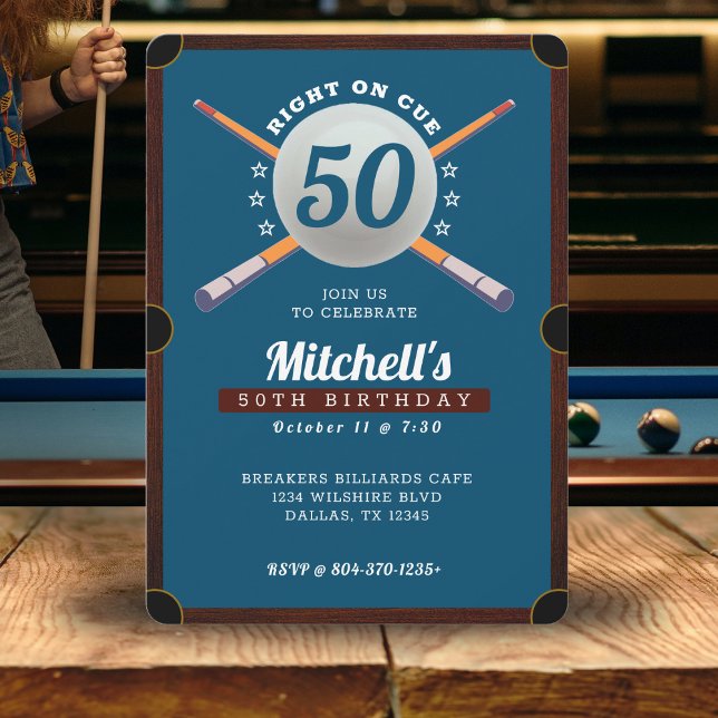 Pool Billiards 50th Birthday Party Blue Invitation (Pool Billiards 50th Birthday Party Blue Invitation
)
