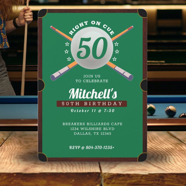 Pool Billiards 50th Birthday Party Green Invitation (Pool Billiards 50th Birthday Party Green Invitation
)