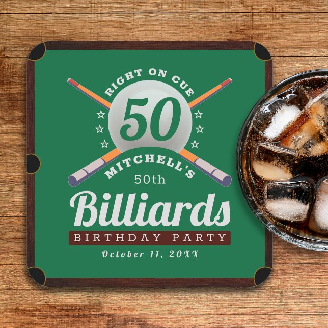 Pool Billiards 50th Birthday Party Square Paper Coaster (Pool Billiards 50th Birthday Party Square Paper Coaster
)